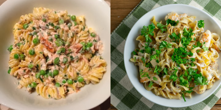 Macarrão à carbonara com ervilhas confira!