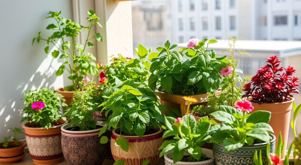 Plantas cultivadas em vasos