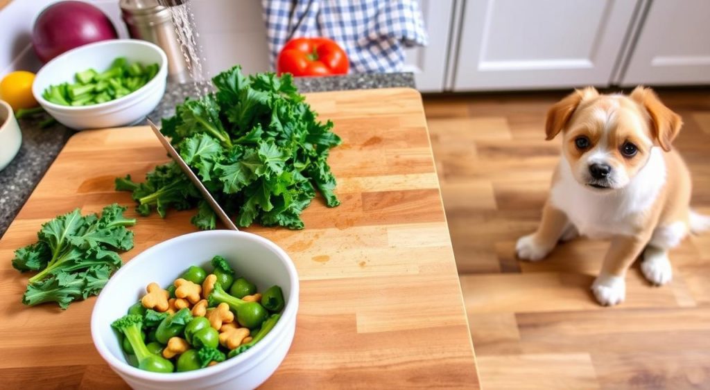 Preparo de couve para cães