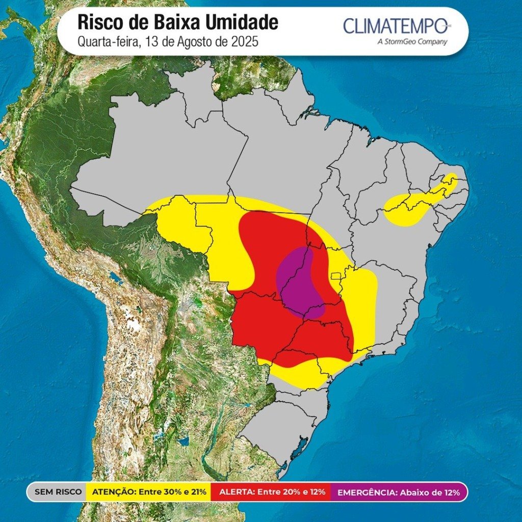 Massa de ar seco derruba umidade para menos de 12% e coloca regiões em alerta no Centro-Oeste e Sudeste - Imagem do artigo original
