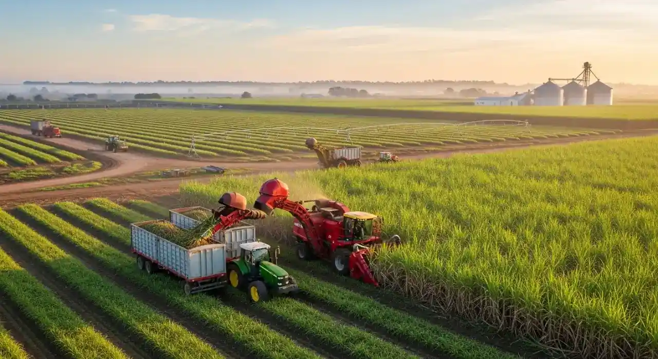Lavoura de cana-de-açúcar com alto desenvolvimento
